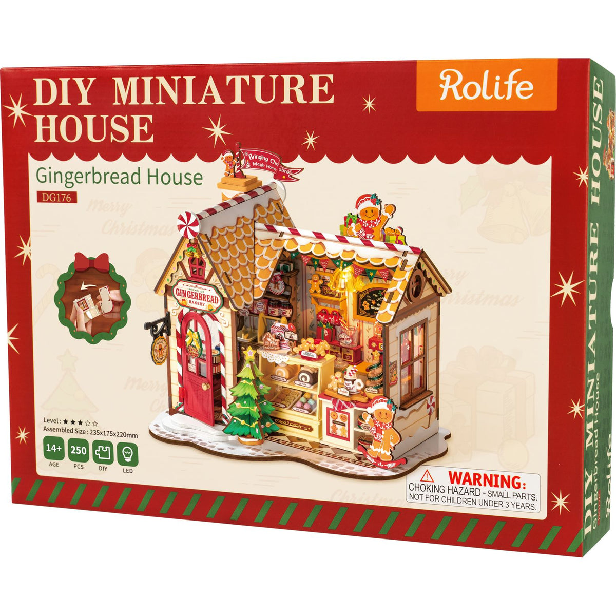 Weihnachts Miniaturhaus Rolife Gingerbread House mit warmem Licht am Abend