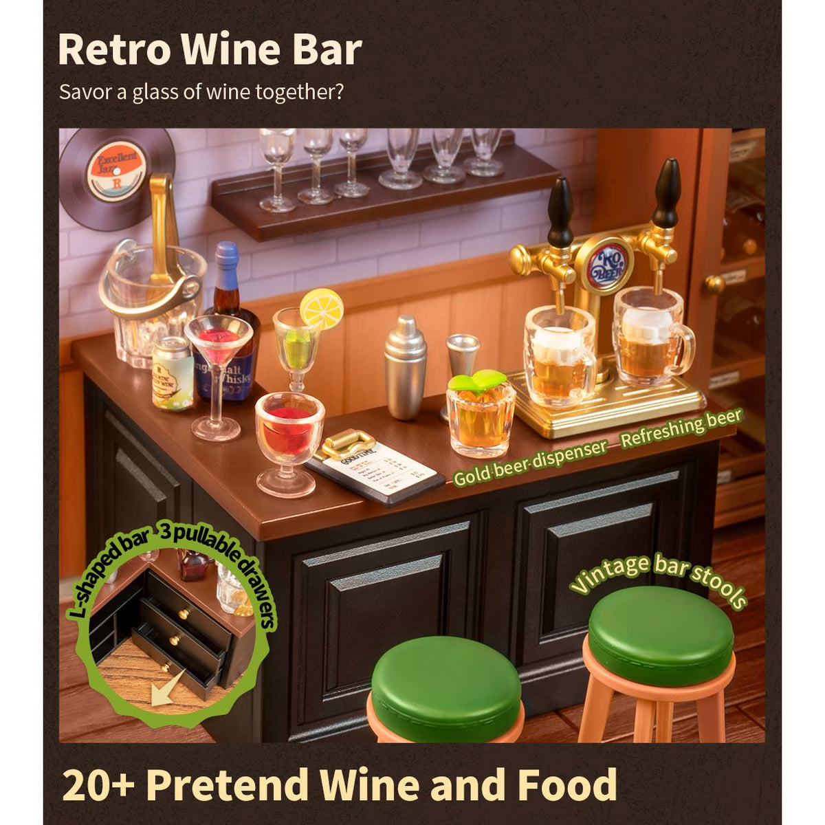 Bierhahn und Bierkrüge mit Henkel an der Miniatur Bar von Rolife