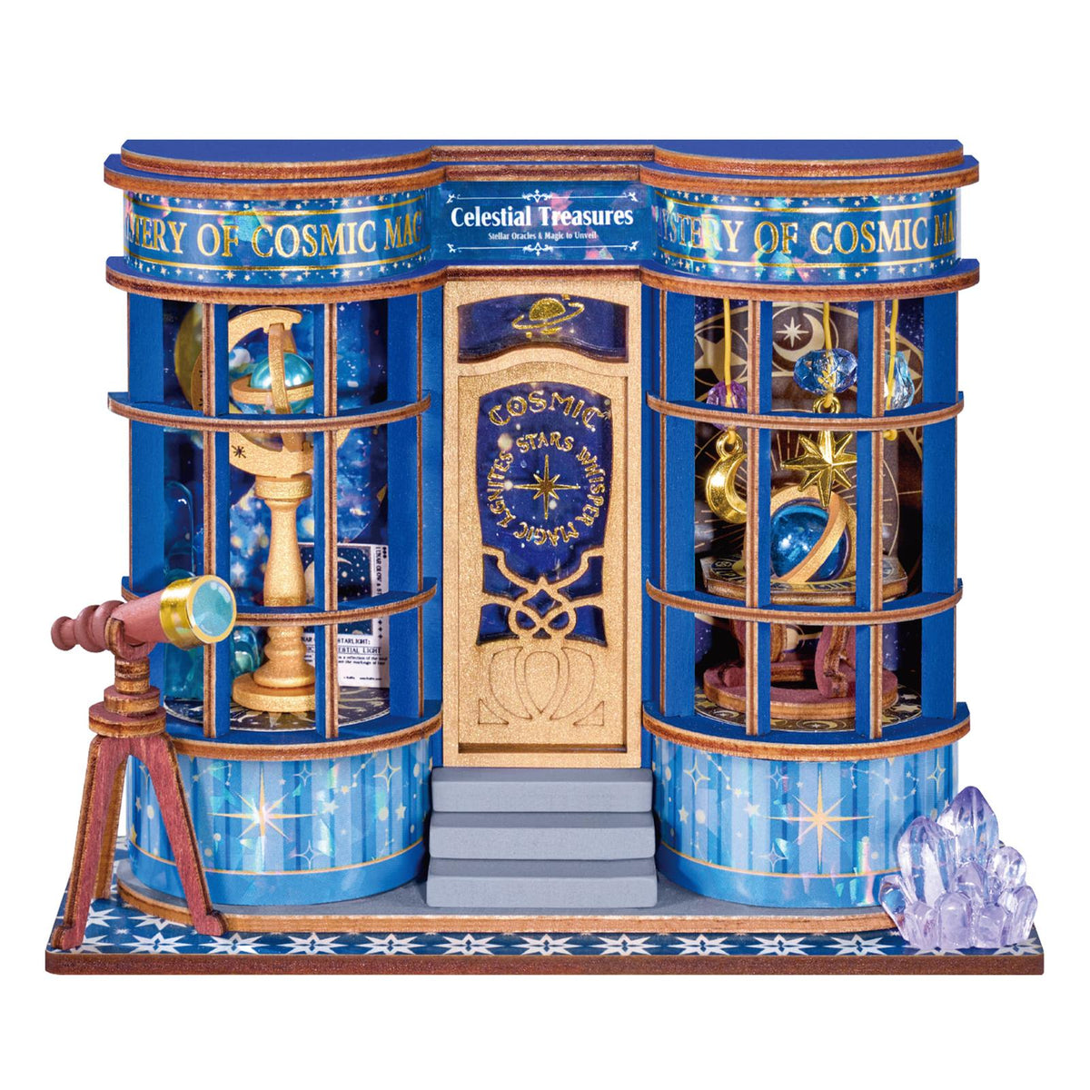 Rolife Magic Astronomy Shop Miniaturhaus Bausatz mit goldener Eingangstür und Teleskop