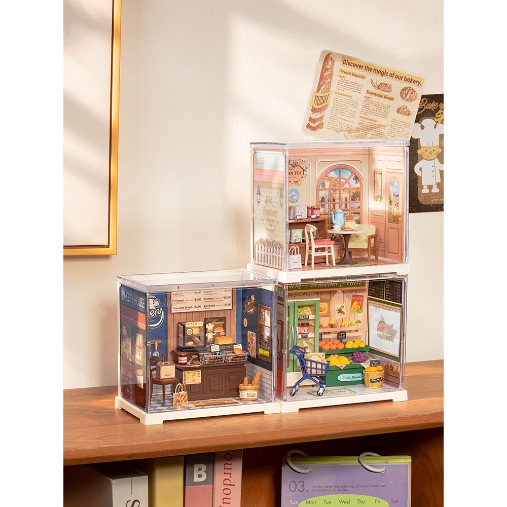 Miniaturhaus Buchhandlung mit hohem Regal und offener Schublade, Rolife DWS04B