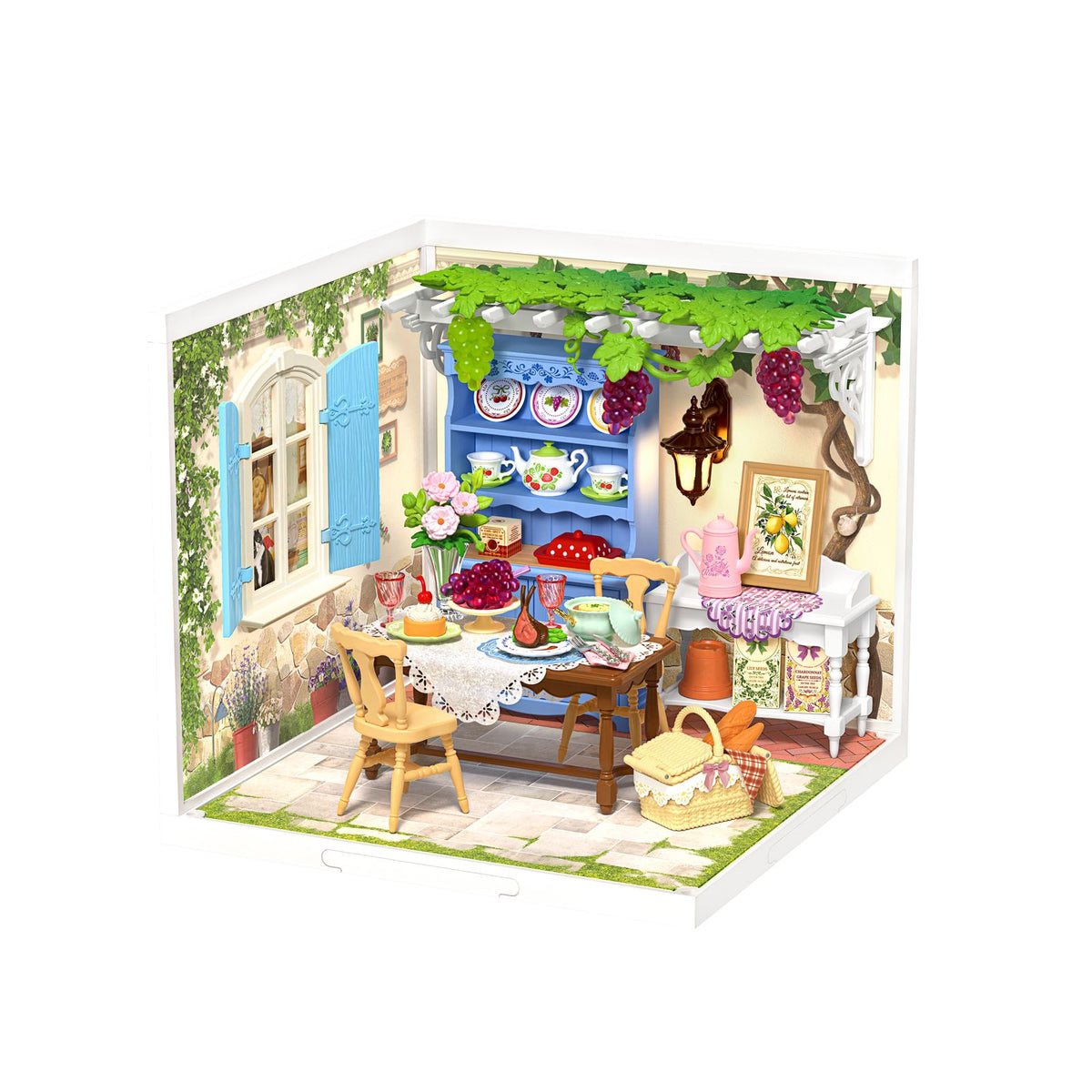 Rolife DIY Miniaturhaus Midsummer Dream Yard DW025 mit Weinpergola und gedecktem Tisch