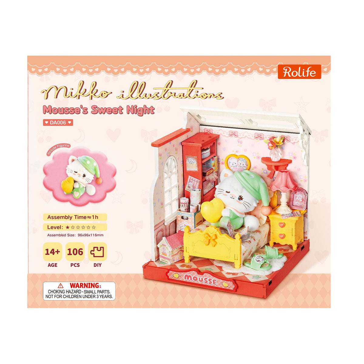 Miniaturhaus Bausatz Rolife mit Nachttisch, Lampe, Schrank und Bogenfenster im Detail