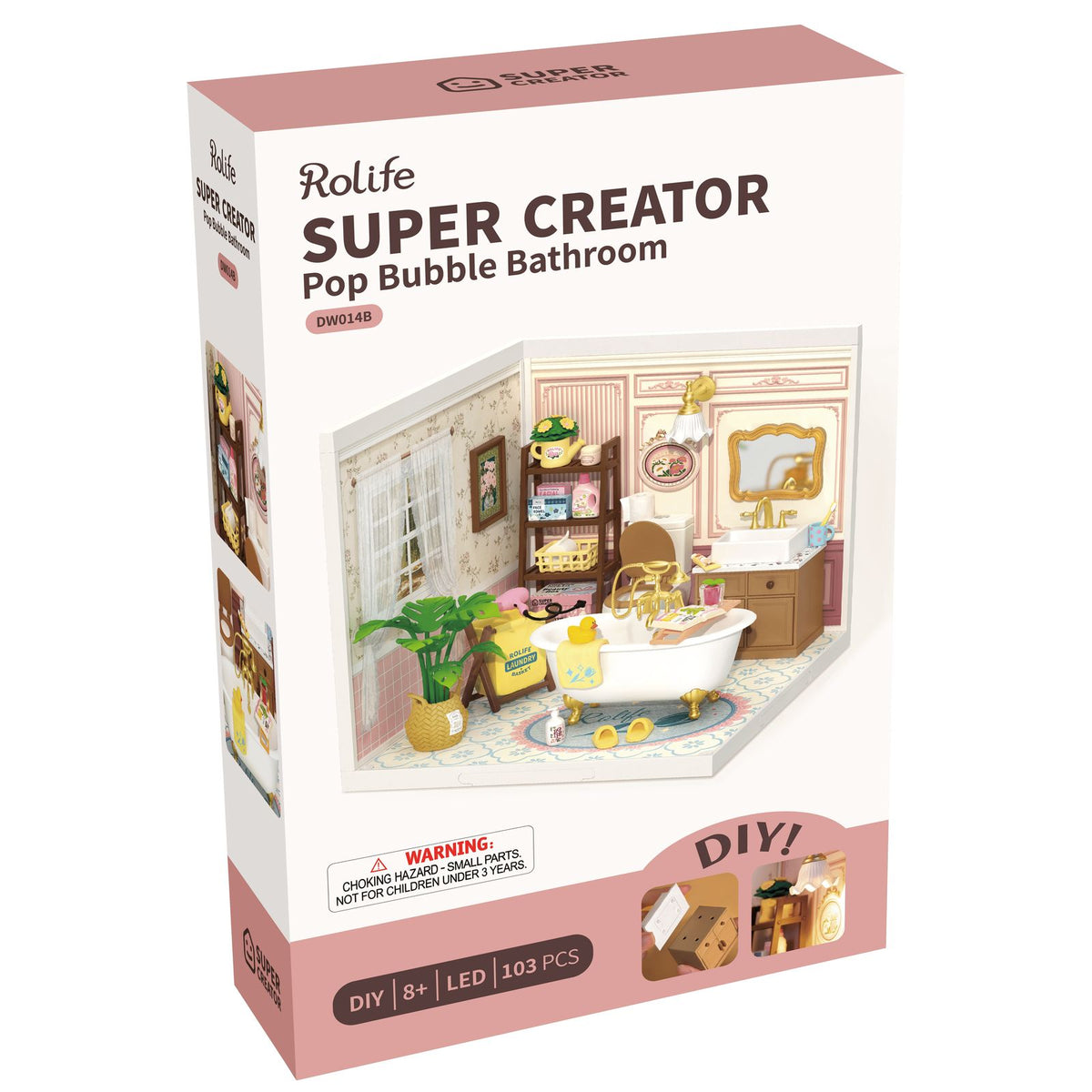 Rolife Super Creator Pop Bubble Bathroom mit LED-Lampe und Toilette mit beweglichem Deckel