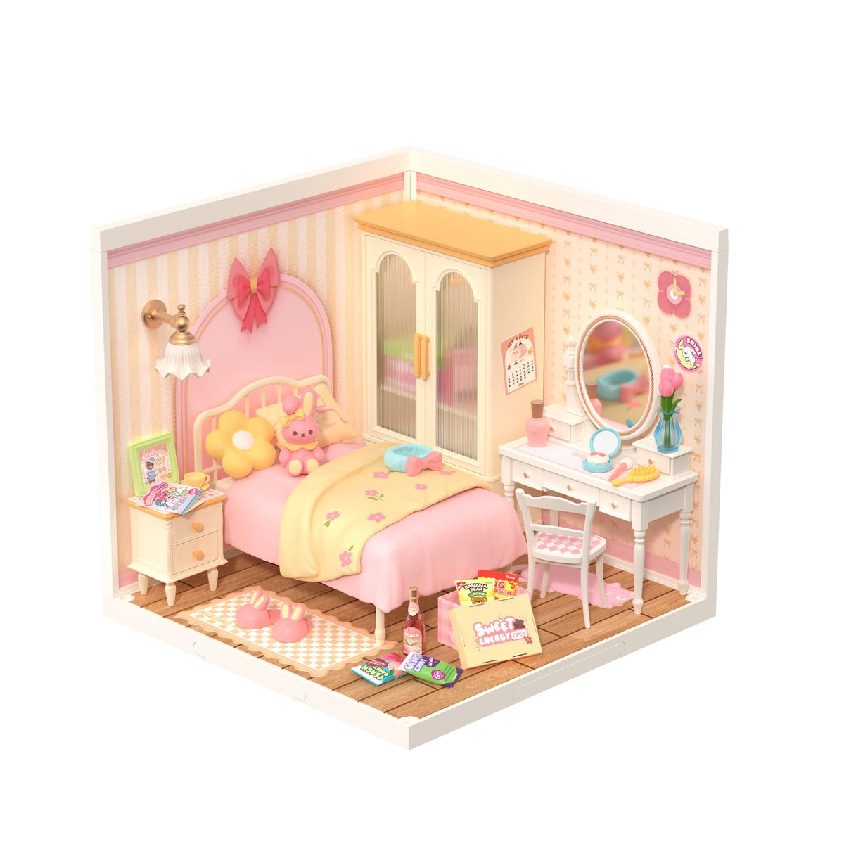 Rolife DIY Miniaturhaus Lovely Pink Bedroom DW016 – rosa Schlafzimmer mit LED-Beleuchtung