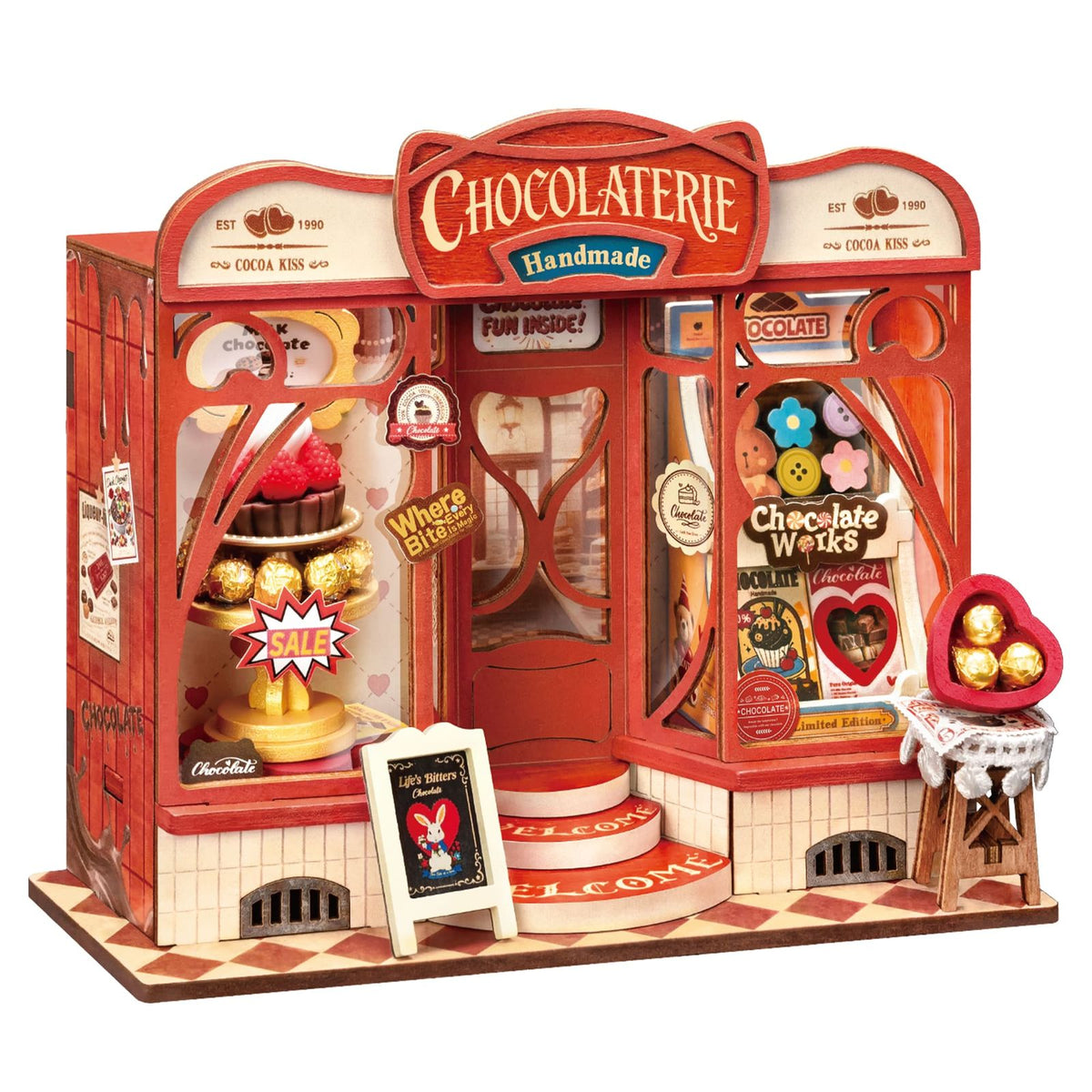 Rolife DIY Miniaturhaus Sweet Chocolate Shop DS046 mit roter Vintage-Fassade