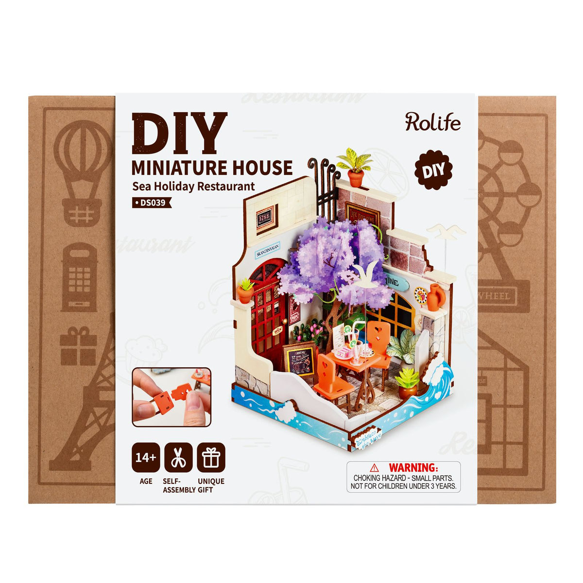 Rolife Sea Holiday Restaurant DS039 Größenvergleich, 9,9 × 9,5 × 13,1 cm