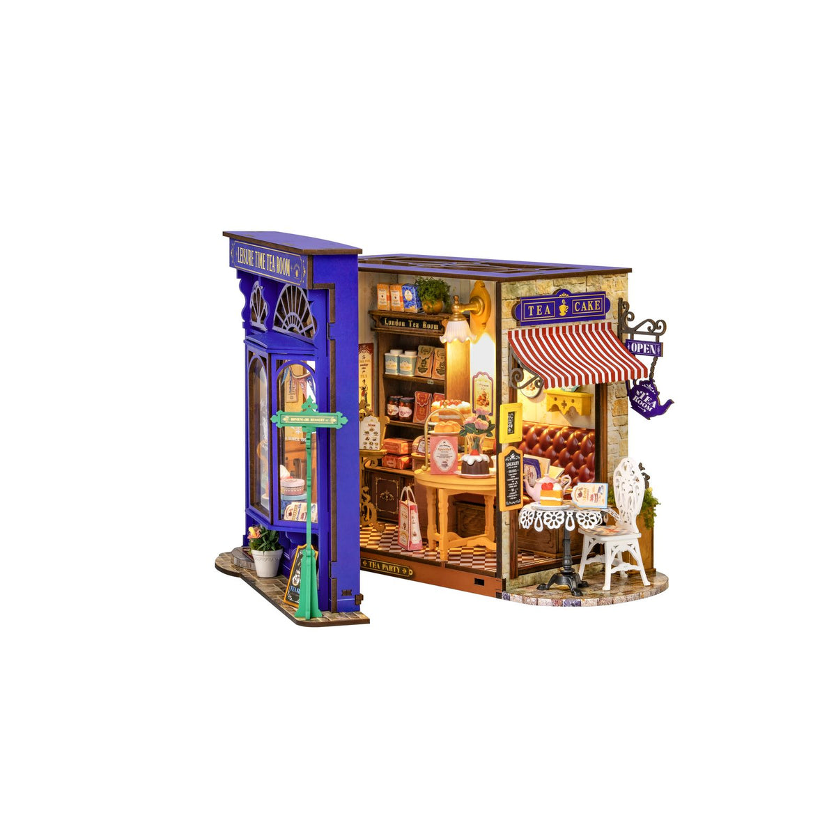 Rolife DIY Miniaturhaus Teestube DG171 – blauer Tearoom mit LED-Beleuchtung fertig aufgebaut
