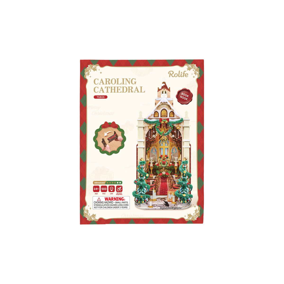 Rolife DIY Miniaturhaus Caroling Cathedral – beleuchtete Weihnachtskathedrale aus Holz
