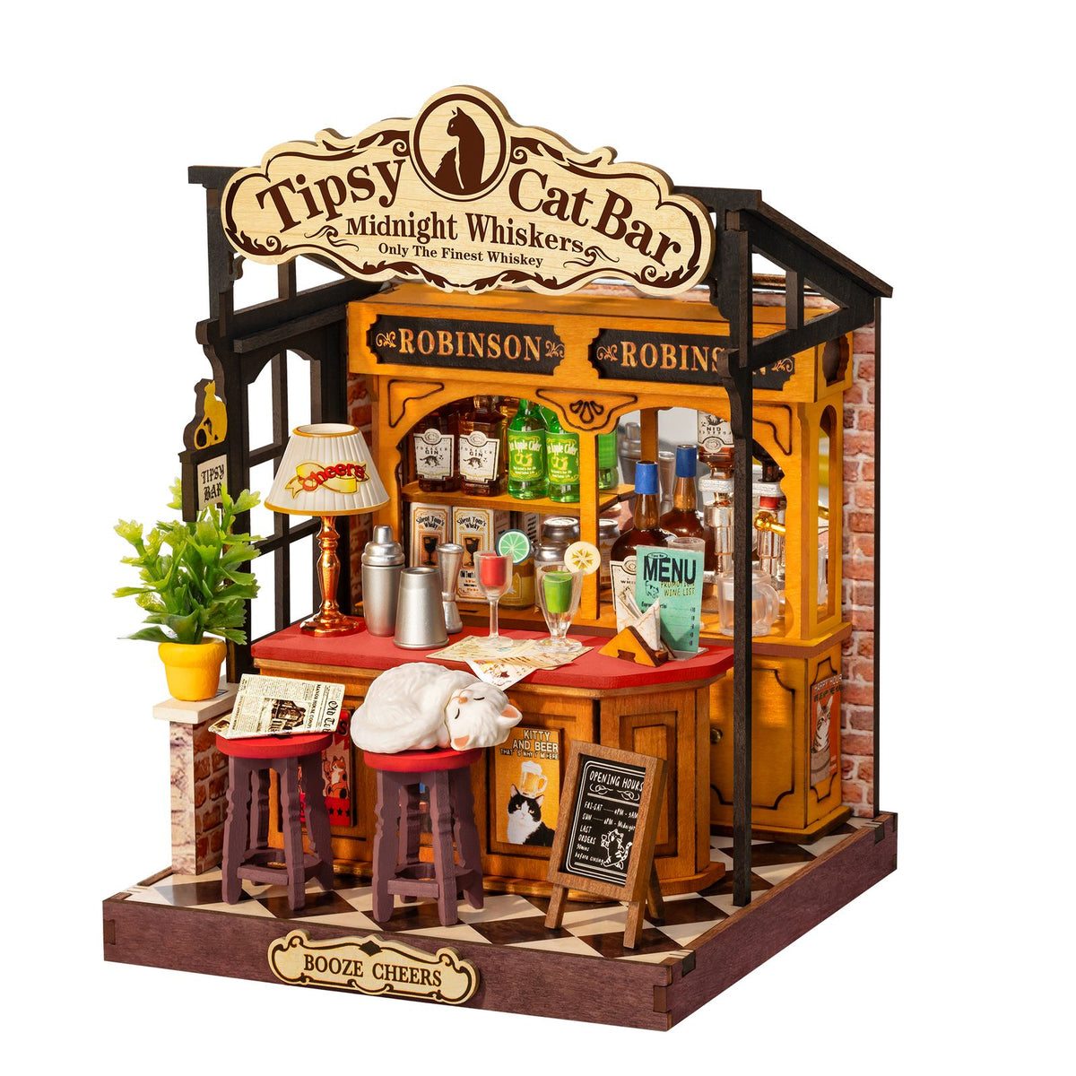 Rolife DIY Miniaturhaus Tipsy Cat Bar DS054 fertig aufgebaut als Miniatur-Bar aus Holz