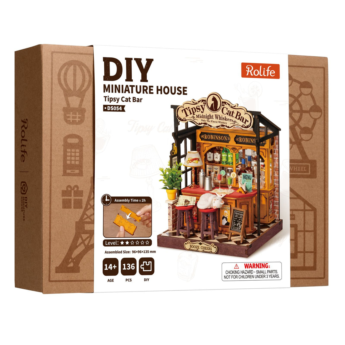 Rückansicht des DIY Miniaturhauses Tipsy Cat Bar mit Snapfit-Verbindungen
