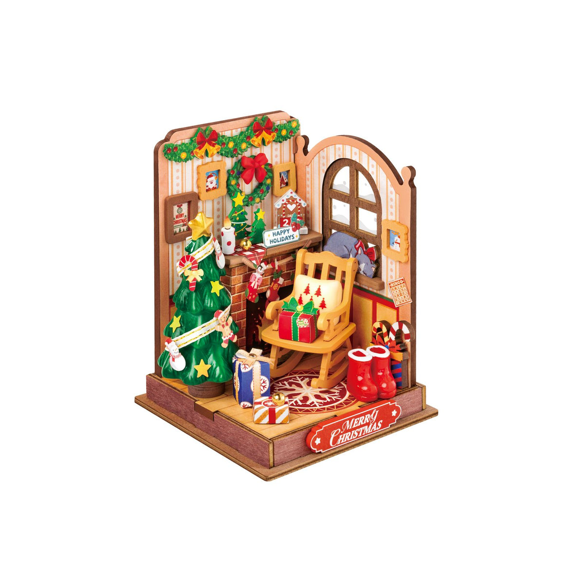 Rolife DIY Miniaturhaus Weihnachtskamin DS041 – fertig aufgebaute Kaminszene aus Holz