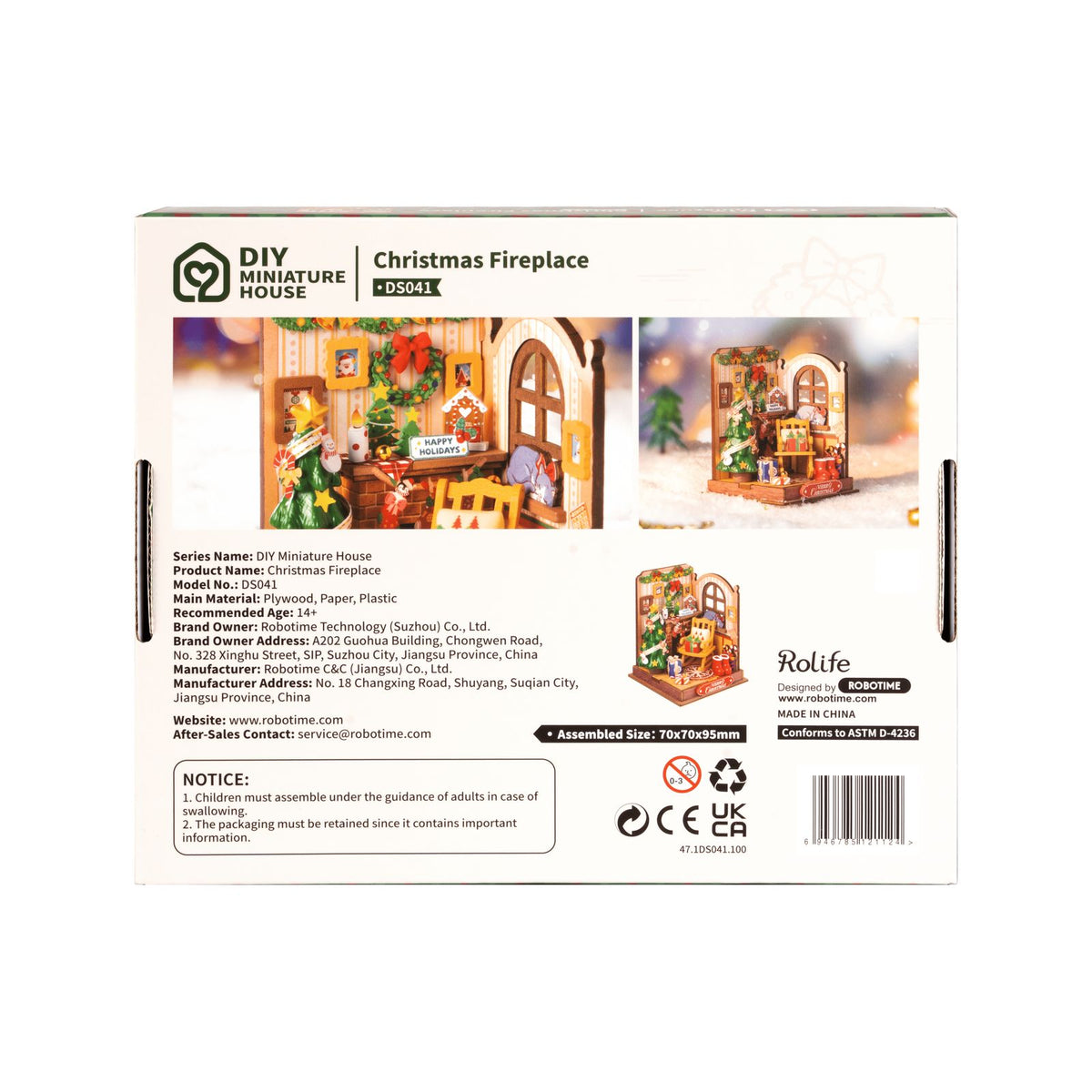 Rolife DS041 Weihnachtskamin als Geschenkidee zu Weihnachten, 7 × 7 × 9,5 cm