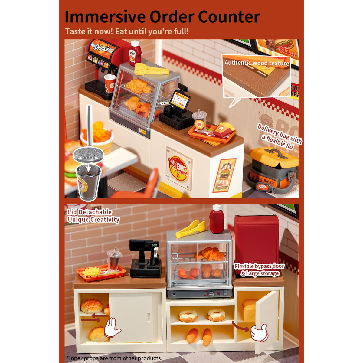 Rolife DIY Miniaturhaus für Erwachsene – Snackbar Yum Yum Burgers von der Seite