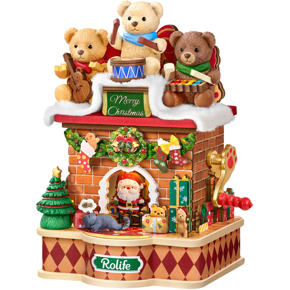 Weihnachtsdeko selber bauen: Bären mit Gitarre, Trommel und Tamburin am Kamin