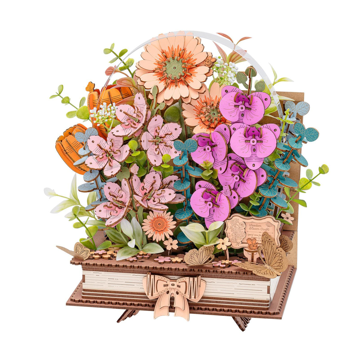 Holzblumen Bausatz Blühendes Buch von Rolife TW04H, fertig aufgebaut
