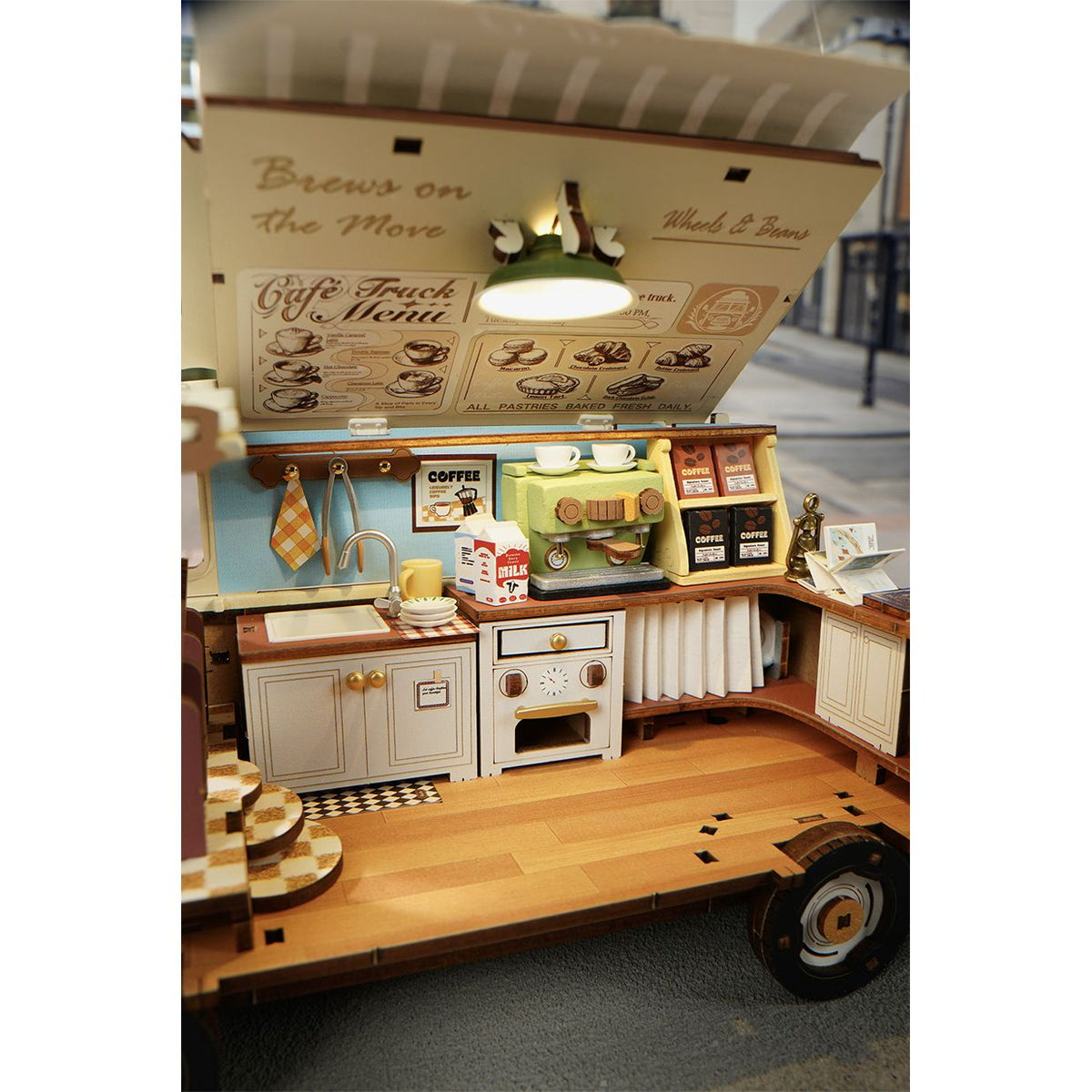 LED-Beleuchtung im Leo's Coffee Truck, 3D Holzpuzzle mit Licht