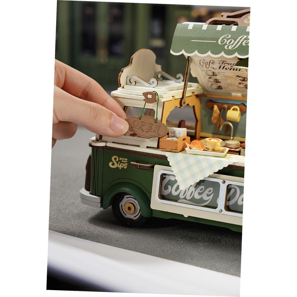 Open-Schild am Rolife Coffee Truck, Miniatur-Kaffeestand zum Selberbauen