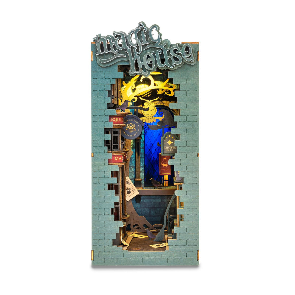 Rolife Magic House Book Nook TGB03 fertig gebaut im Bücherregal