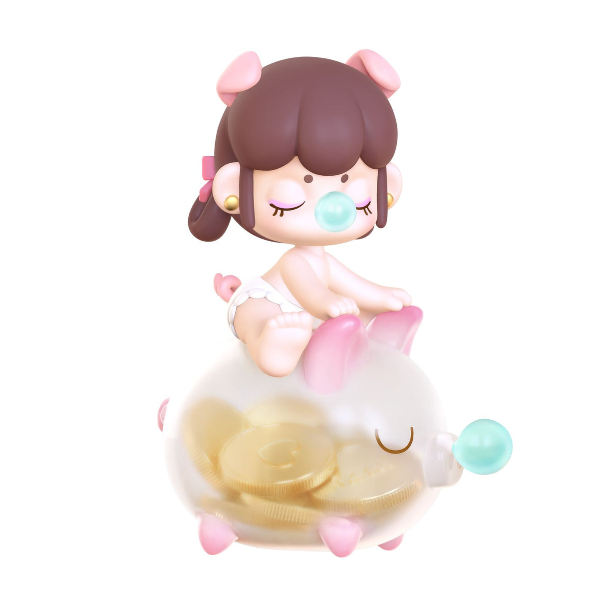 Blind Box Figur Nanci Carefree Days auf grünem Hocker mit Schildern