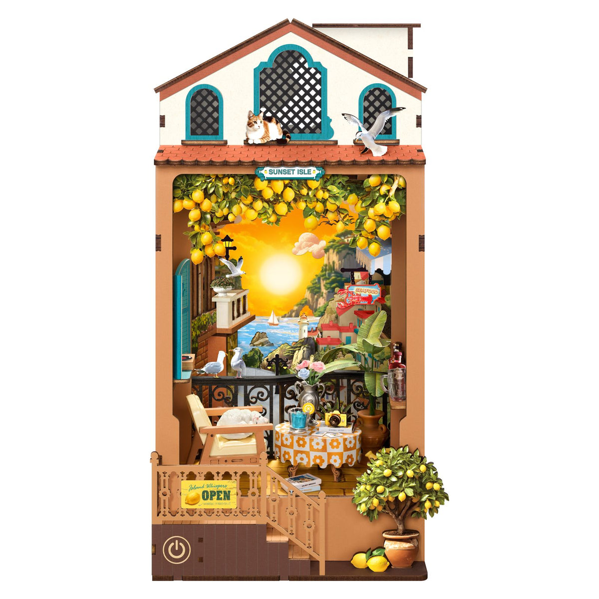 Rolife Sunset Isle Book Nook Bausatz TGB18 fertig aufgebaut im Regal