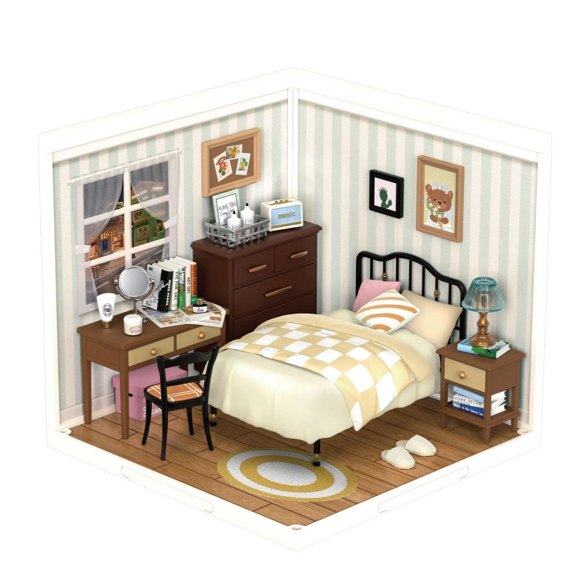 Rolife Sweet Dream Bedroom Gesamtansicht des Miniaturhaus-Bausatzes mit 95 Teilen