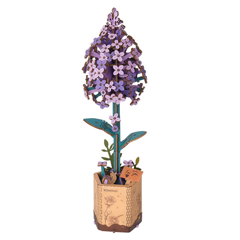 Rowood Flieder Holzblumen Bausatz TW021 als fertig gebauter lila Flieder aus Holz