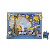 Holz Wandbild Bausatz Sternennacht Rowood TH003 als fertiges Diorama mit Rahmen