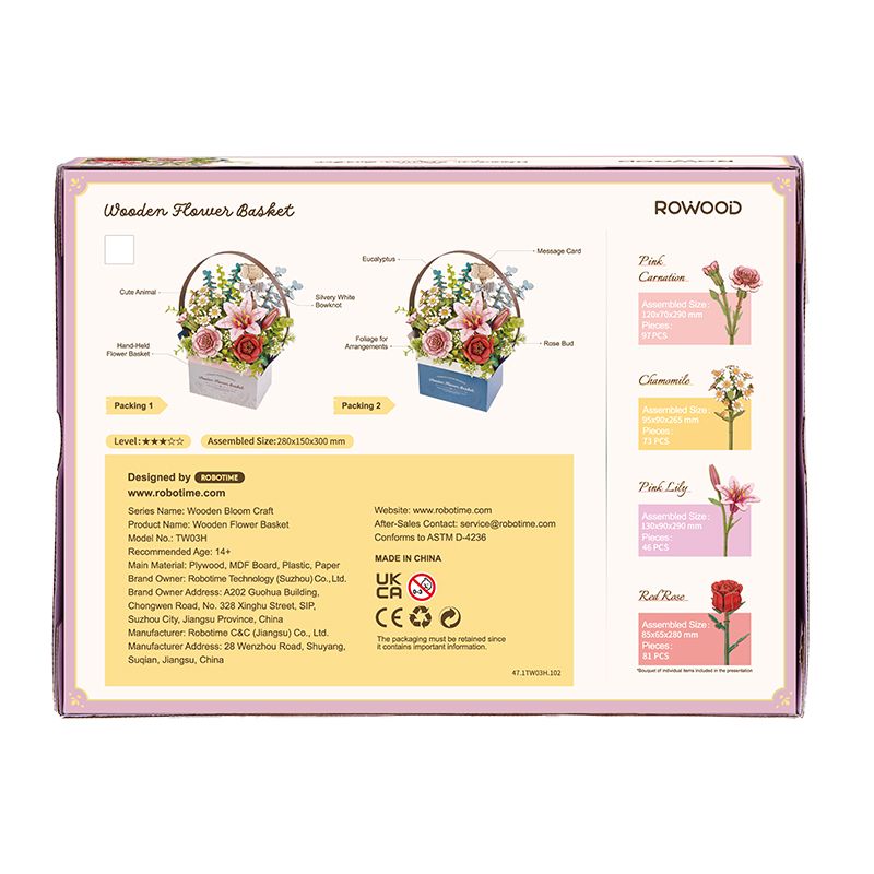 Rowood Blumenkorb Bausatz mit Eukalyptuszweig, Honigbiene und Vintage-Schildern