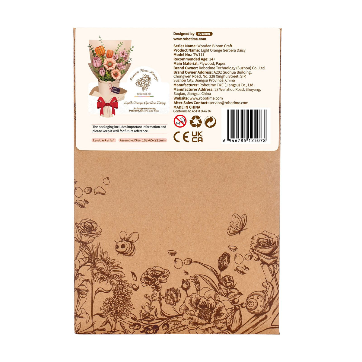 Holzblumen selbst bauen: Rowood Gerbera mit Schild „For you“ als Geschenkidee