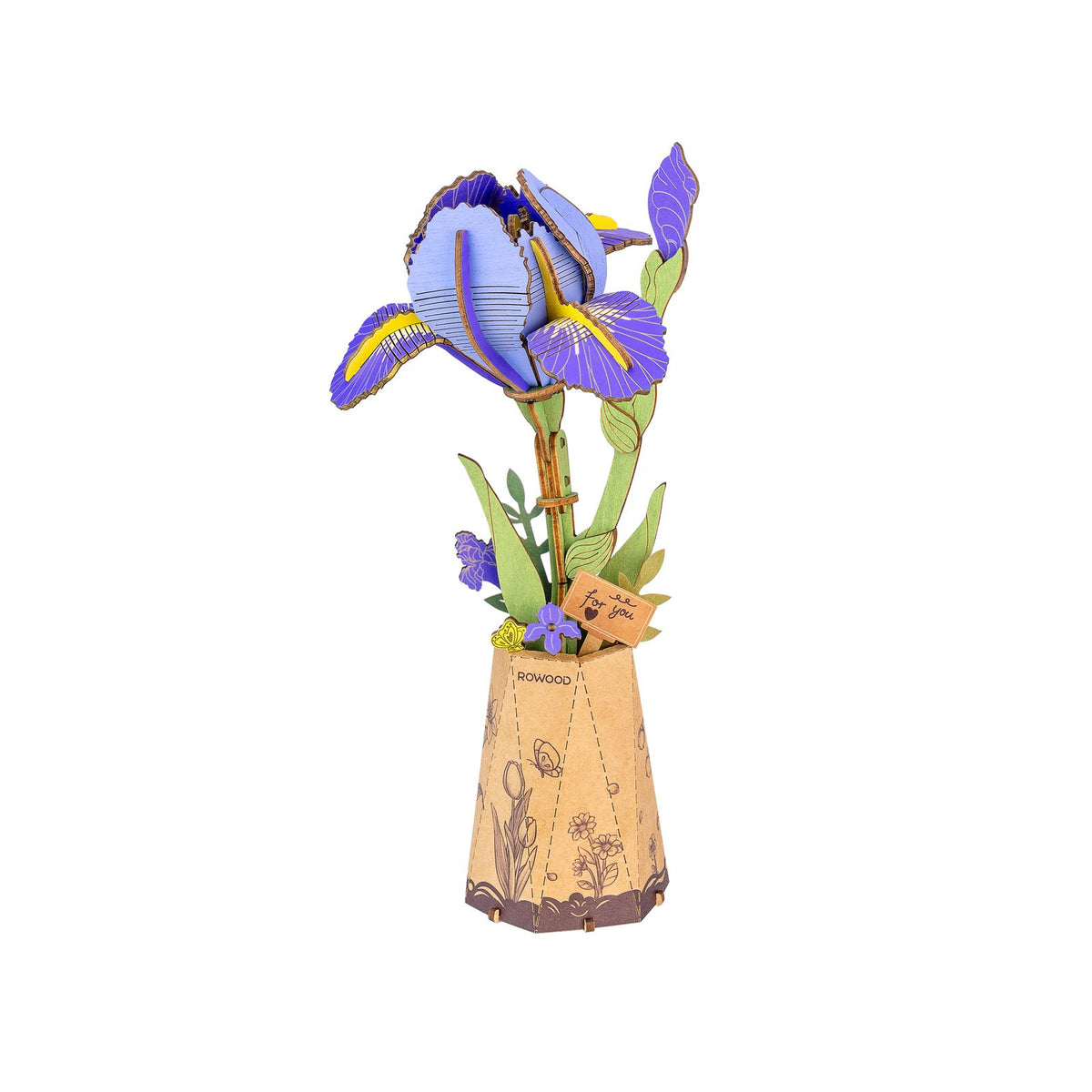 Holzblumen Bausatz Iris Rowood Purple Iris TW121 fertig gebaut in violetter Blüte