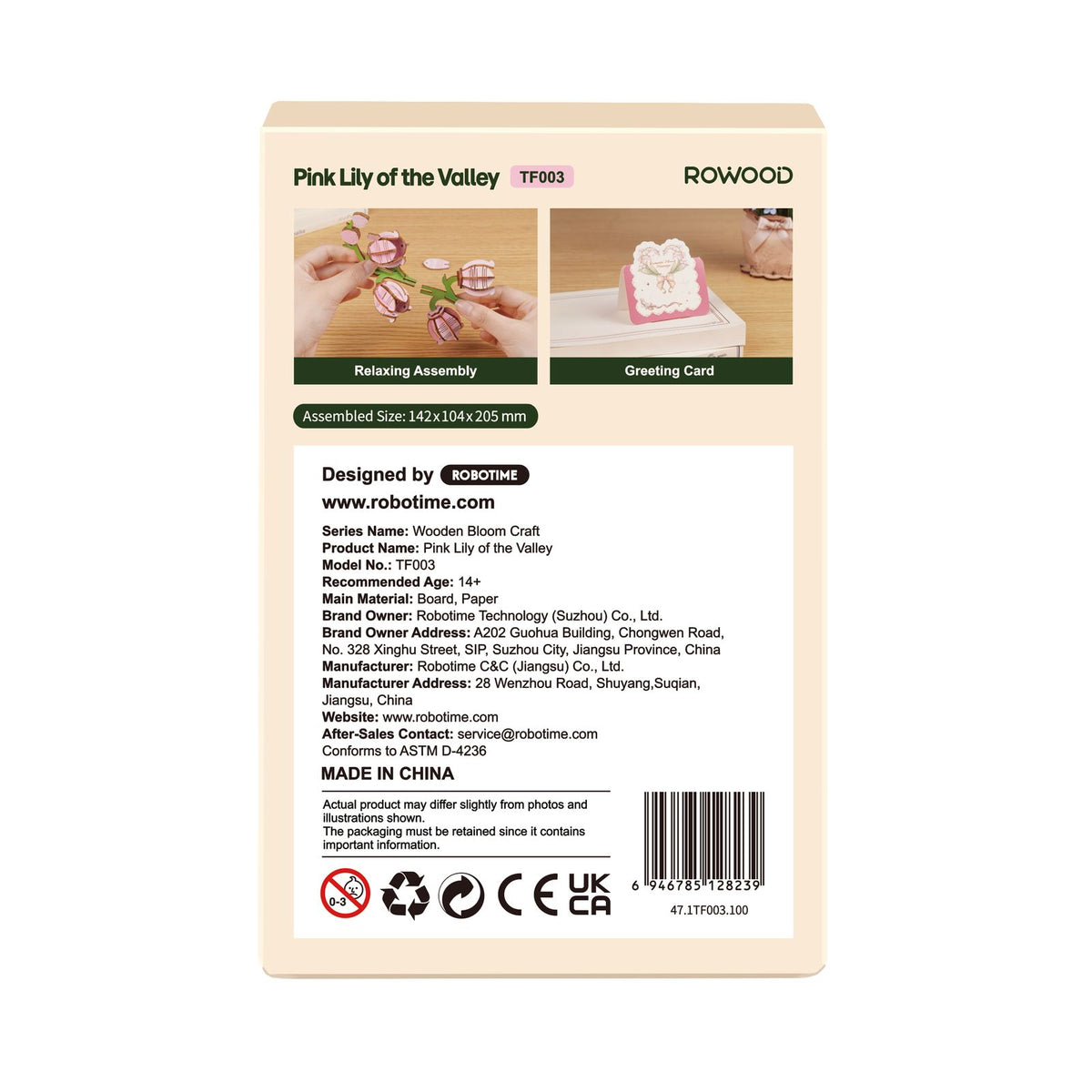 Holzblumen Bausatz Rowood Pink Lily of the Valley TF003 mit rosa Maiglöckchen in der Vase
