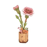 Rosa – Rowood Holzblumen Bausatz Nelke Pink Carnation TW051-B fertig aufgebaut