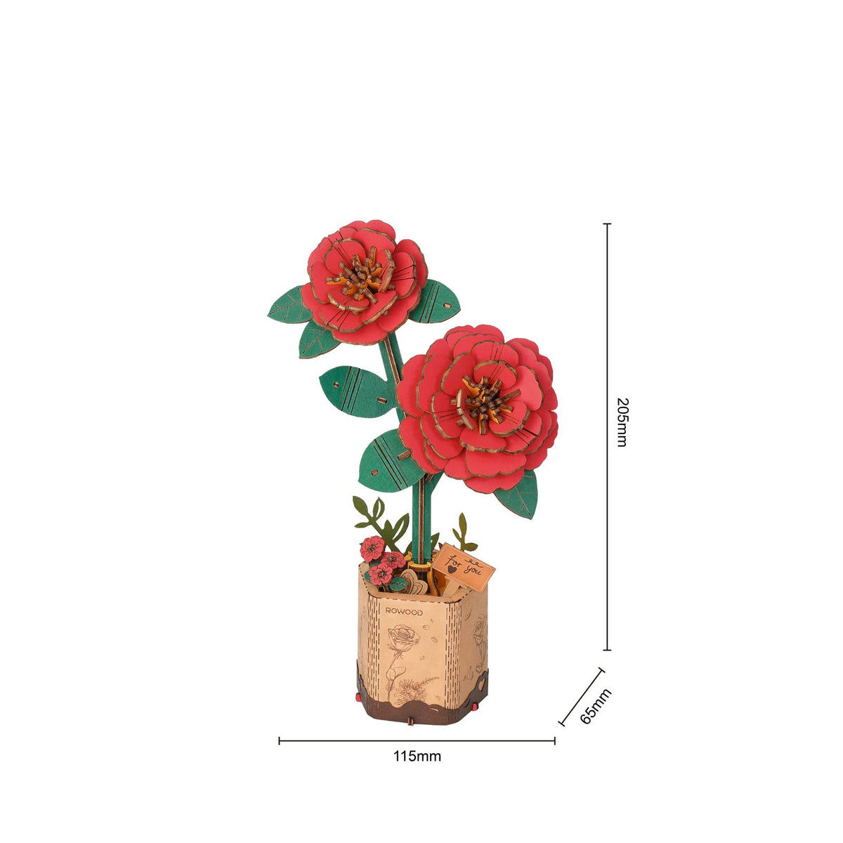 Topf mit Lasergravur am Rowood Blumen Bausatz Rote Kamelie