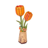 Orange – Rowood Holzblumen Bausatz Tulpen TW081 als Strauß mit zwei Blüten und einer Knospe