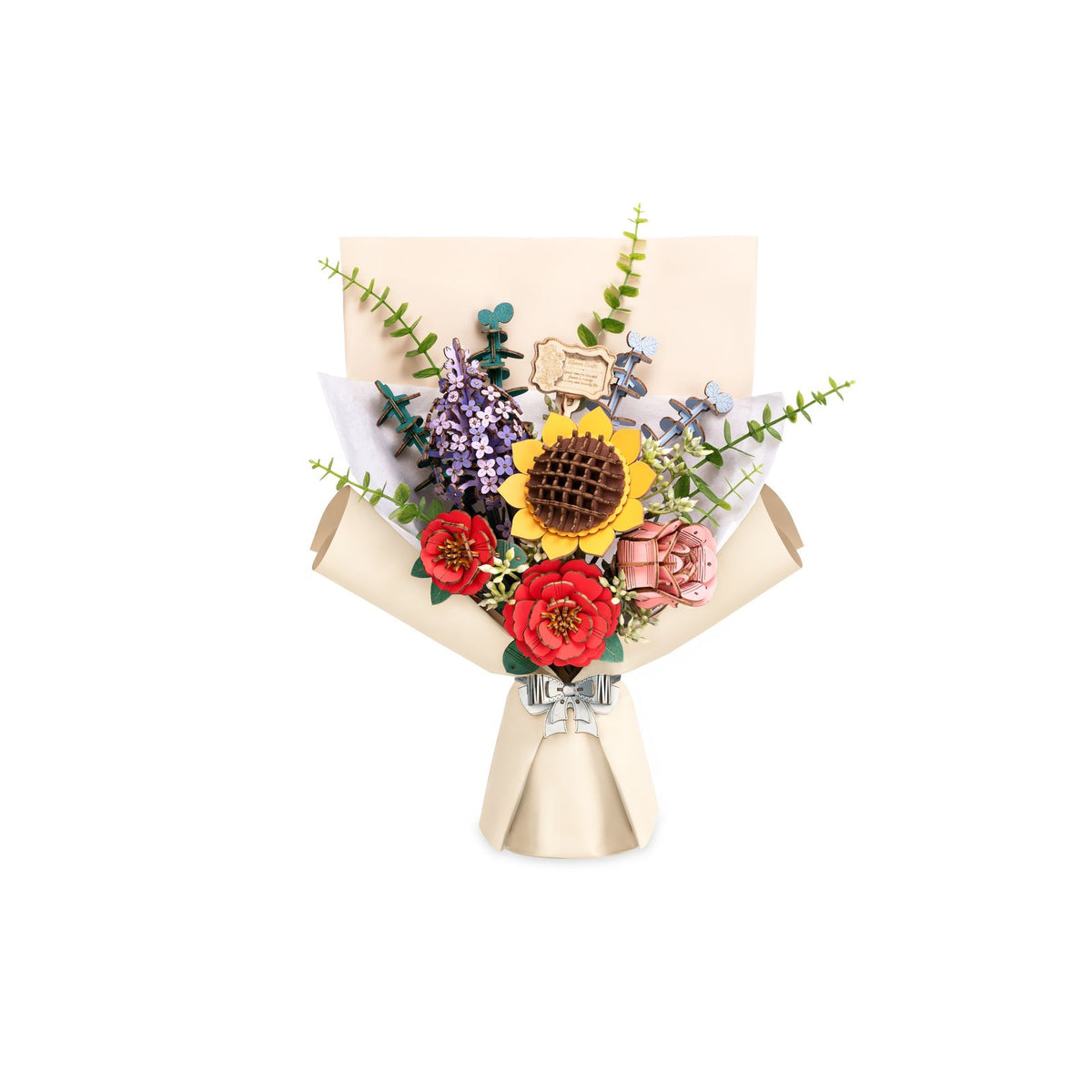Rowood Holzblumen Bausatz TW01H – fertig aufgebauter Blumenstrauß aus Holz