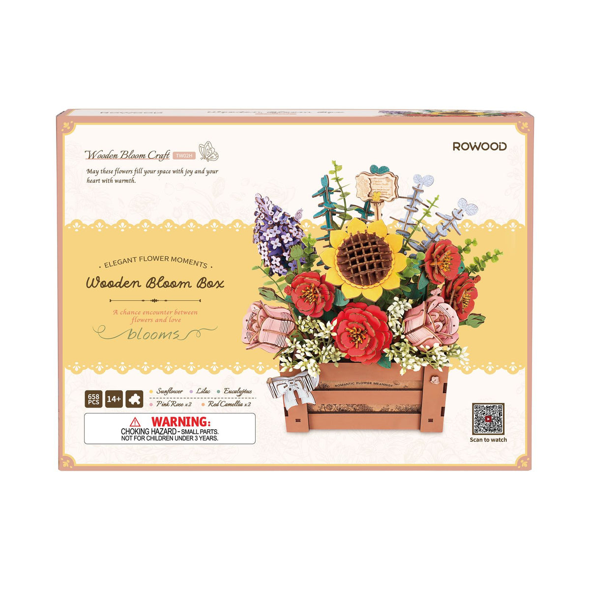 Detailaufnahme der Holzblumen am Rowood Blumengesteck aus Holz