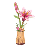 Rowood Pink Lily Holzblumen Bausatz TW071 – fertig gebaute rosa Lilie mit Knospe