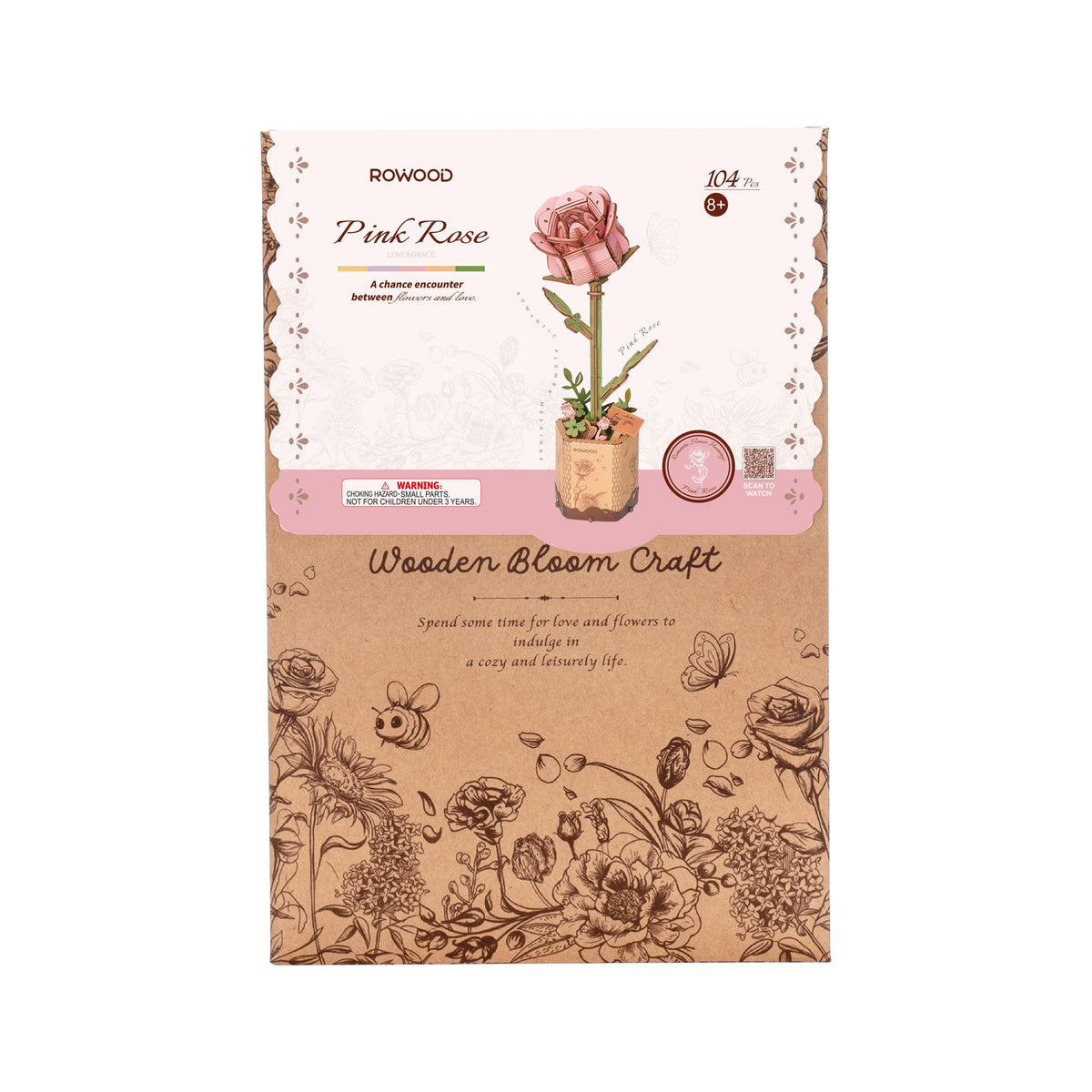 Rosa – Holzplatten mit Teilen für Blüte, Stiel und Blumentopf der Rowood Rose
