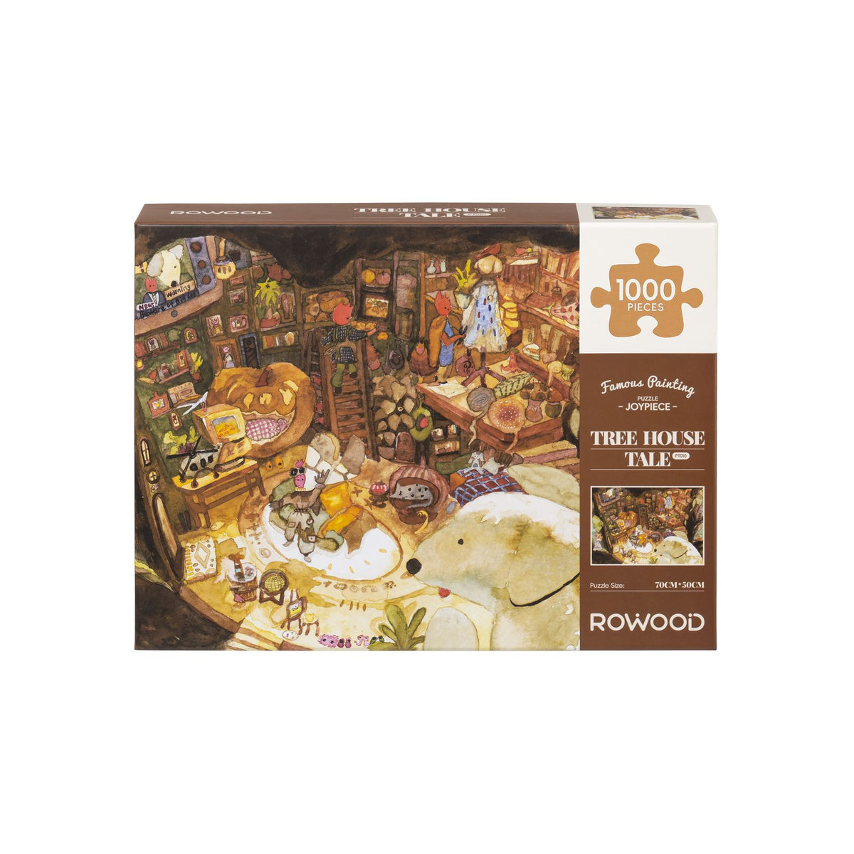 Aquarell Puzzle Rowood PT010 Detail: blaue Lampe, Brettspiel, Briefe und Gänsefeder