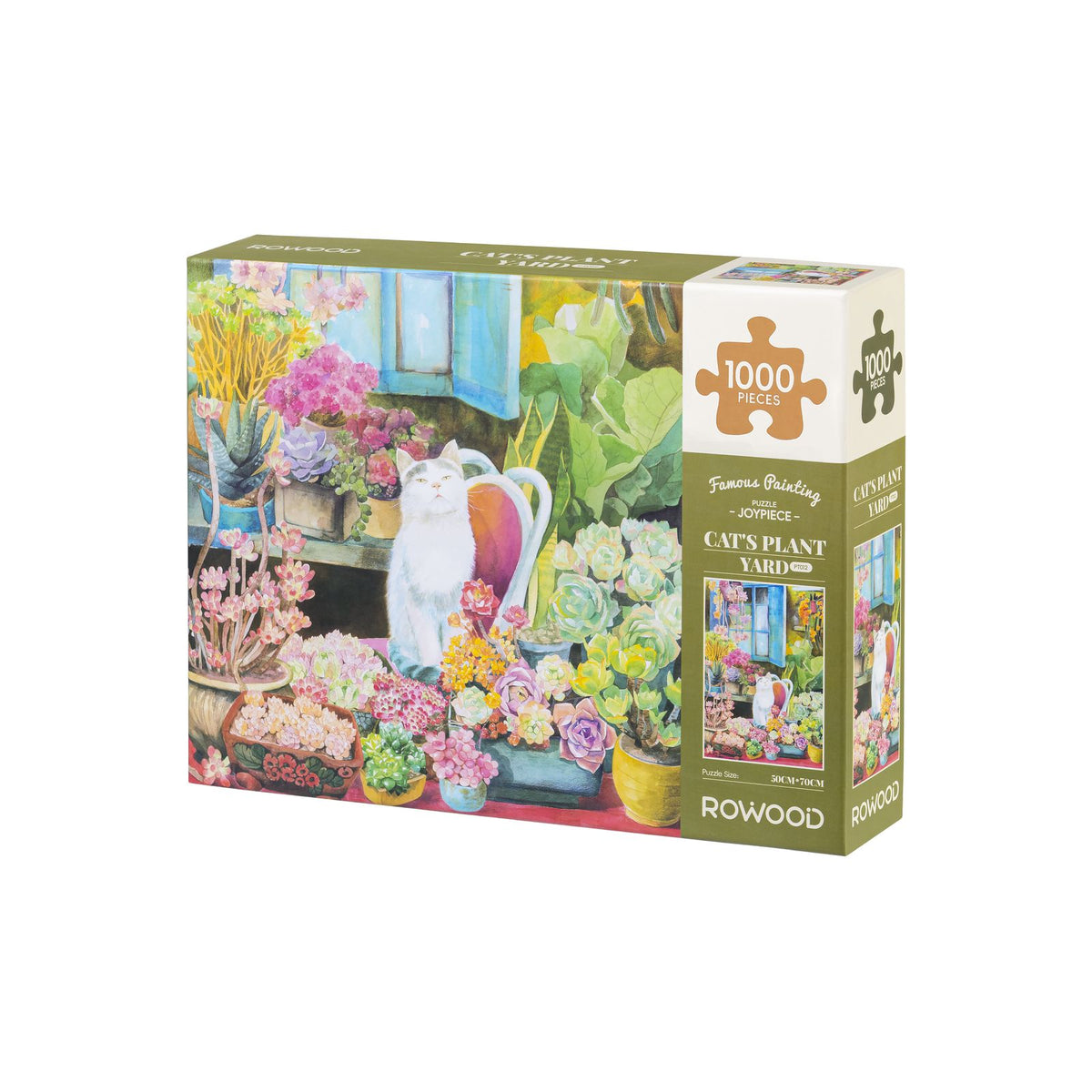 Rowood Puzzle Cat's Plant Yard mit Topfpflanzen und Vintage-Fenster mit blauen Läden