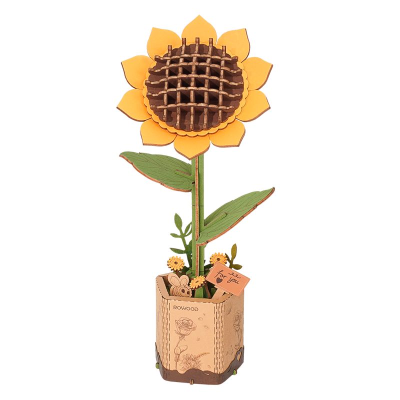 Rowood Sonnenblume Bausatz aus Holz TW011-B, fertig gebaute Holzblume