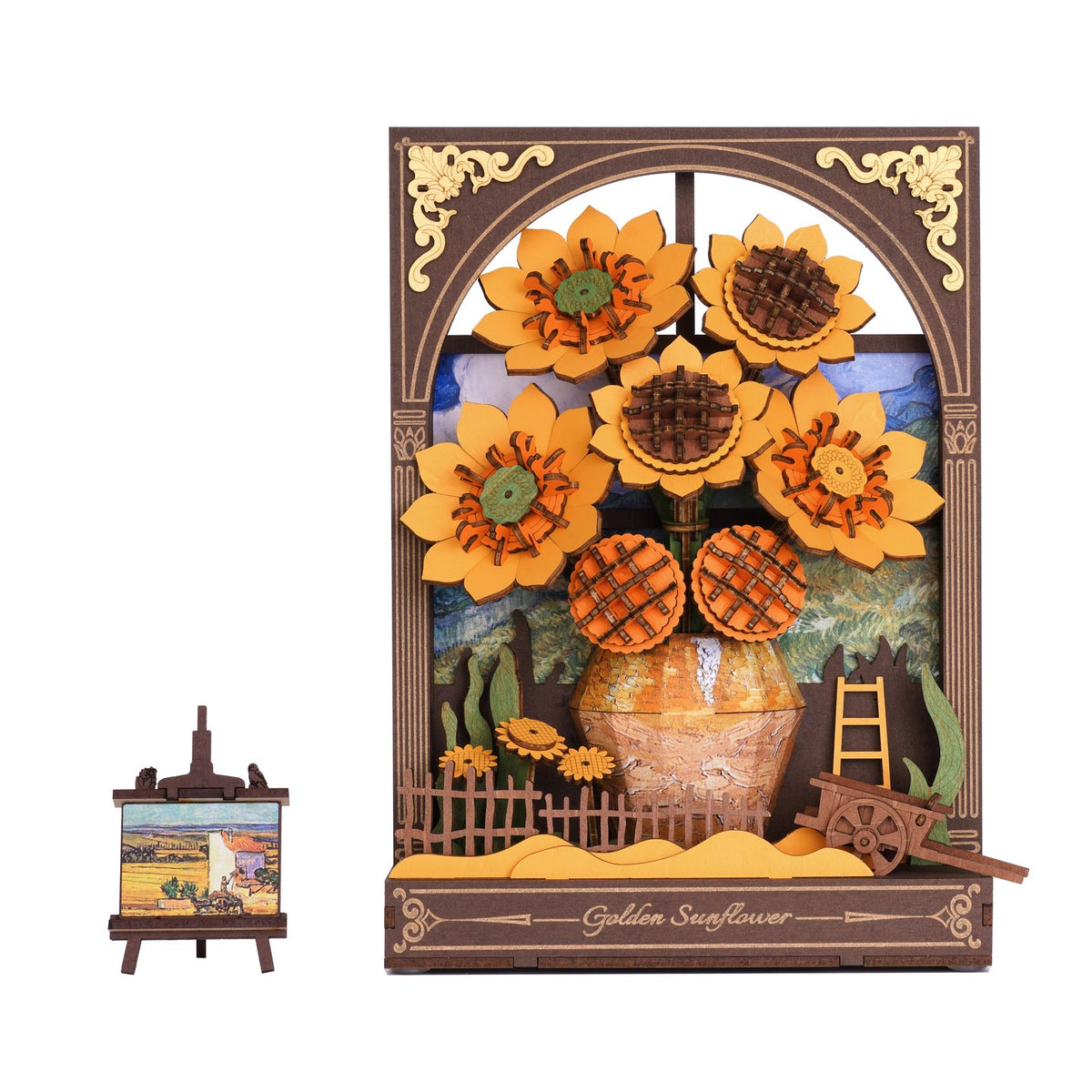 Rowood Sonnenblumen Wandbild 3D Holzpuzzle Golden Sunflower TH002 fertig aufgebaut