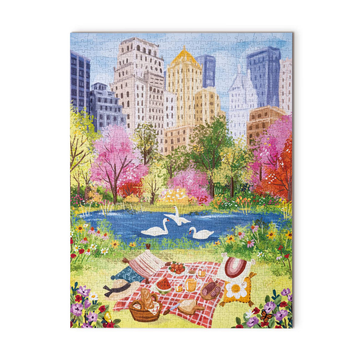 Rowood Springtime Park Puzzle 1000 Teile: Frühlingspark mit Kirschblüten und Schwänen