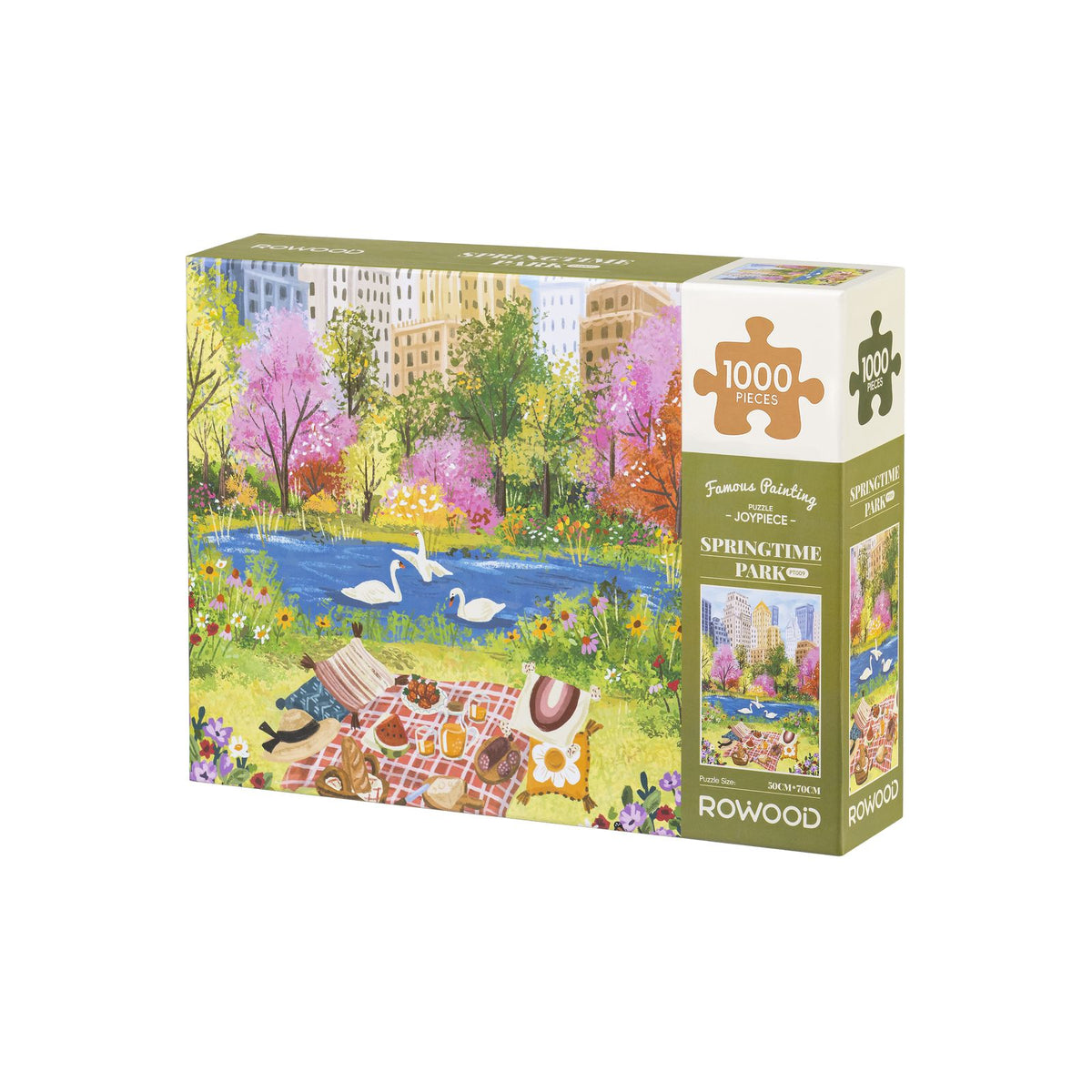 Rowood Puzzle 1000 Teile Frühlingspark mit Picknickdecke, Baguette und Erdbeeren