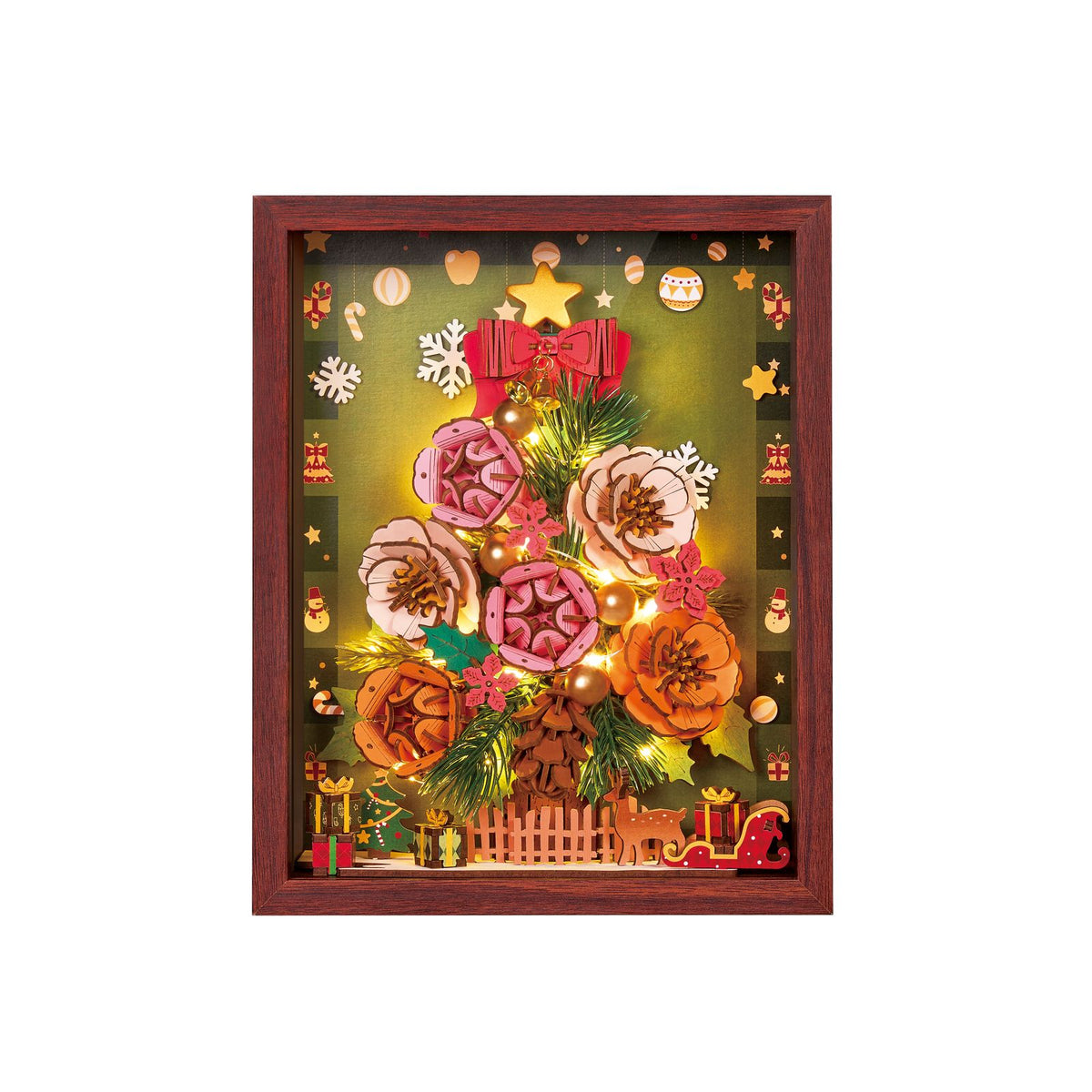 3D Puzzle Weihnachtsbaum Everglow Christmas Tree mit Schlitten, Rentier und Zaun