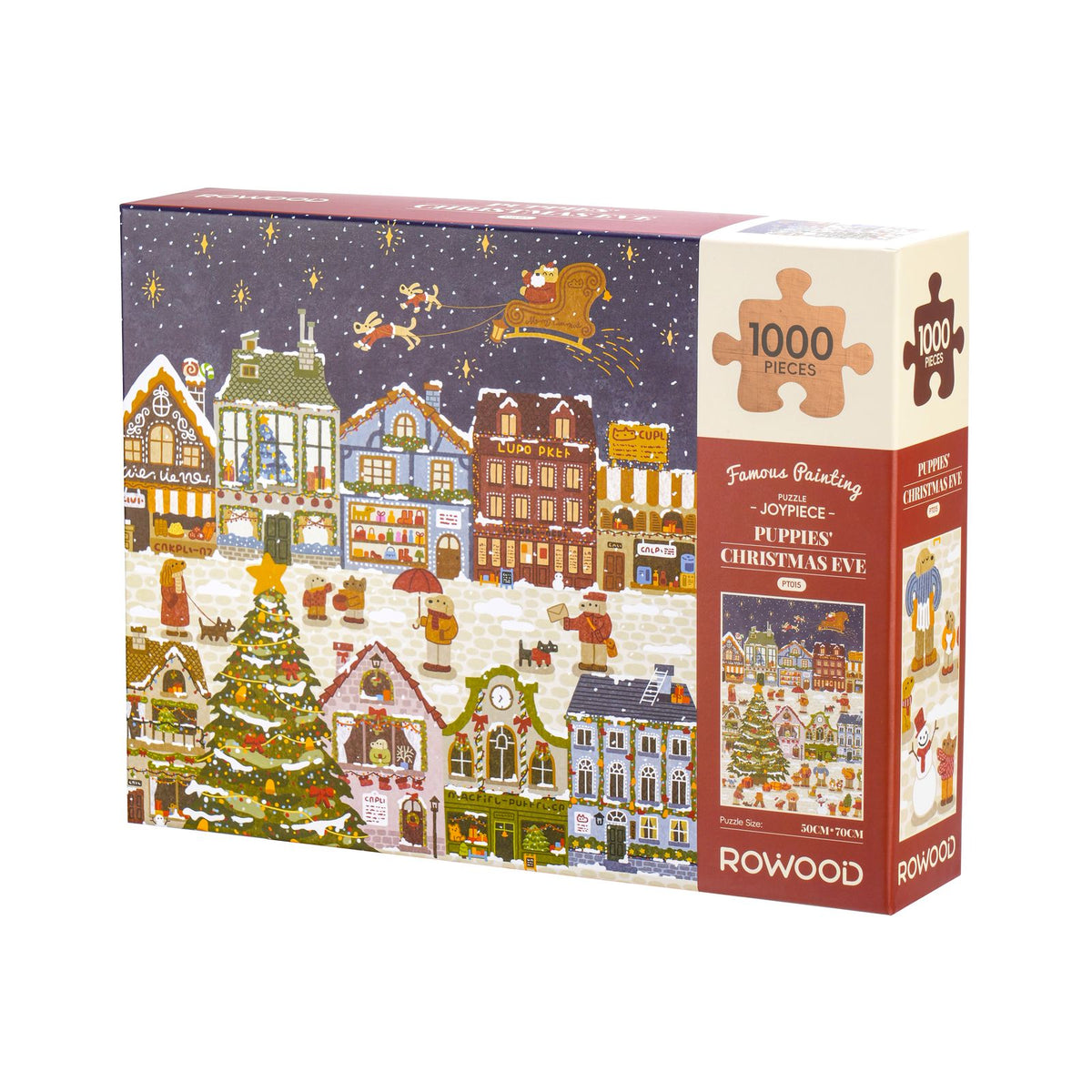 Puzzle Welpen Heiligabend von Rowood mit Weihnachtsbaum, Schneemann und Geschenken