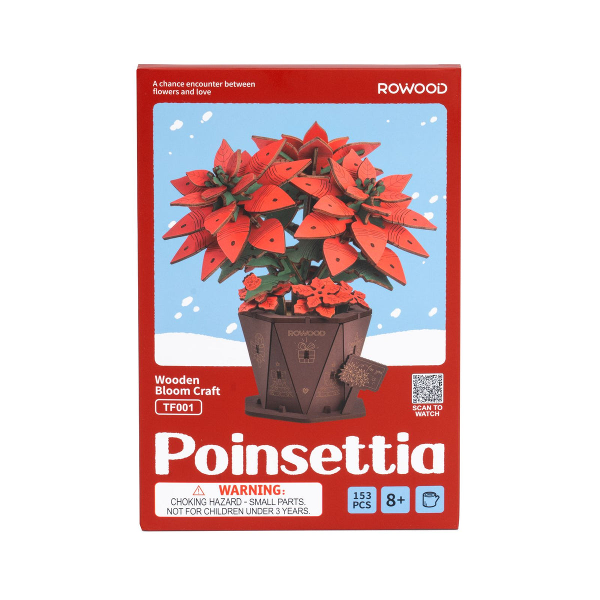 Detailaufnahme der roten Sternblüten des Rowood Weihnachtssterns aus Holz